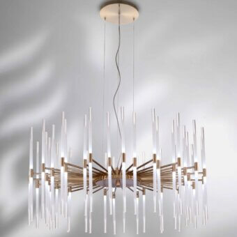 Exclusive Stillux Line suspension lamp with frosted pyrex glass diffusers and a golden metal structure