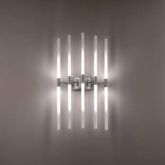 Captivating Stillux "The Line" wall lamp with six frosted pyrex glass diffusers and silver-toned metal bars emitting bright white light