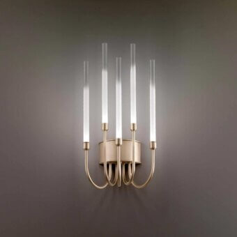 Distinguished Stillux Line wall lamp with five frosted pyrex glass diffusers and curved matte golden metal arms