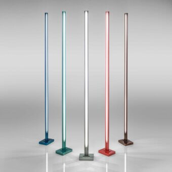 Exceptional Stillux Shape floor lamp crafted in metal with a metallic finish available in blue, teal, silver, red and brown hues