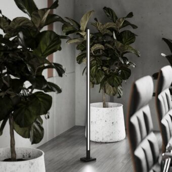 Elegant Stillux Shape floor lamp with a matte black metal structure and frosted pyrex glass diffuser crafted in Italy