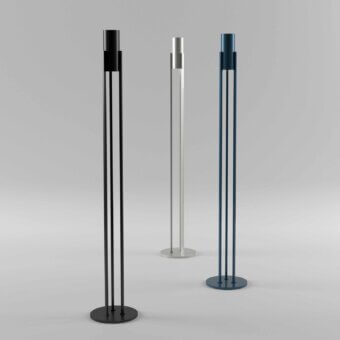 Innovative Stillux The Shape floor lamp presents a minimalist design with a matte blue metal structure and cylindrical diffuser