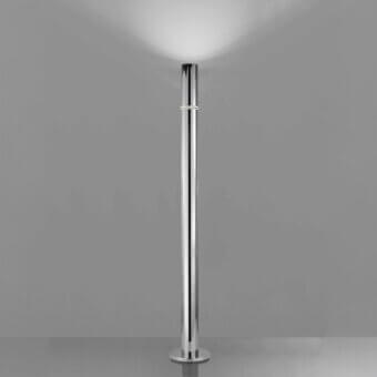 Superior Stillux Shape floor lamp presents a sleek cylindrical form with polished metal and a transparent crystal lighting ring
