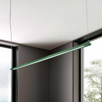 Exceptional Stillux Shape Suspension Lamp with matte green metal frame and frosted pyrex glass diffuser