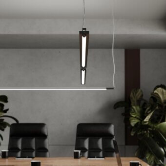 Superior Stillux Shape suspension lamp with a metal structure and frosted pyrex glass diffuser emitting bright white light