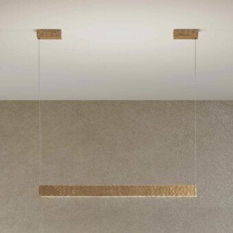 Distinguished Stillux Triad suspension lamp with a golden hammered metal bar and strip LED lights offering a textured finish