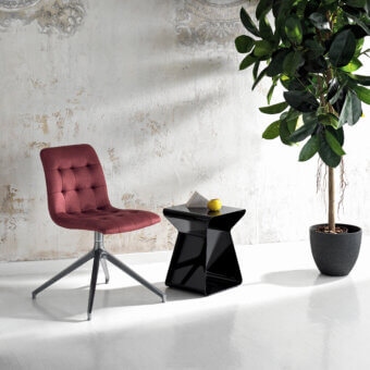 Stylish Bontempi Kuga swivel chair in deep red textile with square quilting and matte silver metal base