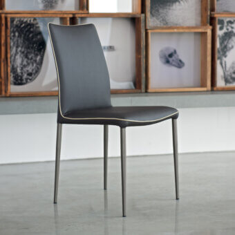 Superior Bontempi Nata chair in dark synthetic material with matte metal legs and lighter trim