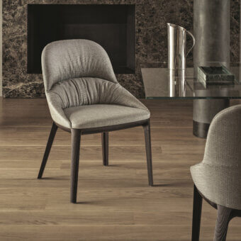 Captivating Bontempi Queen Wood chair with textured gray fabric upholstery and dark matte wood frame