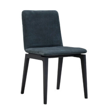 Distinguished Cierre1972 Marlon chair with dark wood legs and dark bluish-gray textile upholstery exhibiting a double-shell backrest construction