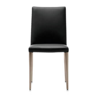 Distinguished Frag Bella chair with black synthetic upholstery and slender light beige wood legs with matte finish