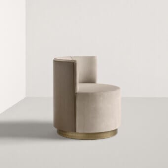 Distinguished Frag Clubby lounge chair crafted in Italy with beige textile and taupe saddle leather upholstery on a smooth wooden base