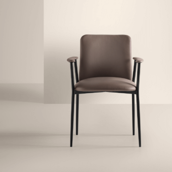 Superior Frag Siloe chair with inviting gray-brown seat and black-painted metal frame crafted in Italy