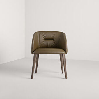 Superior Frag Sofy armchair upholstered in soft green-brown Leather with walnut-tinted Ash wood legs