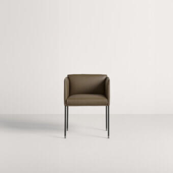 Distinguished Frag armchair with sleek metal legs and smooth olive-green leather upholstery crafted in Italy
