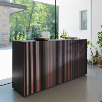 Distinguished Horm Leon sideboard with multi-colored stripes and dark finish crafted in Italy with clean lines
