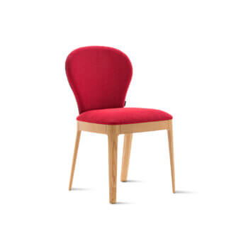 Elegant Horm Milady chair with art deco inspiration, red fabric upholstery and a light-colored wood base crafted in Italy