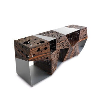 Exceptional Horm Riddled sideboard crafted in Italy with origami-folded wooden sheets and aluminum frame featuring a dark textured finish