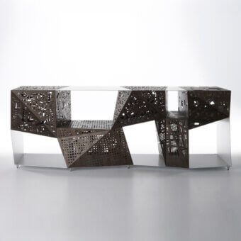 Distinguished Horm Riddled sideboard with aluminum frame and origami-folded wooden sheets in dark brown finish