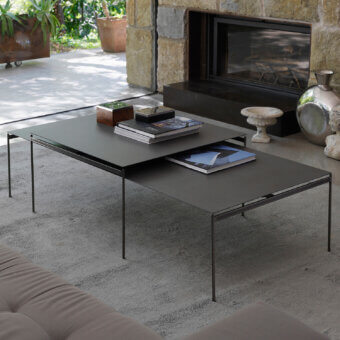 Superior Horm Torii coffee table built with unvarnished hard metal and ceramic in a dark gray matte finish