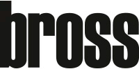 Bold sans-serif typography spelling “bross” in black with white cutouts, horizontally aligned on a white background, modern graphic design.