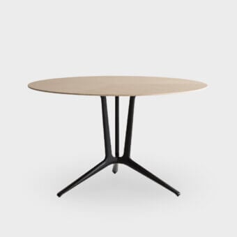 Exceptional Lapalma Trail table with round light tan MDF top and dark powder-coated die-cast aluminum base