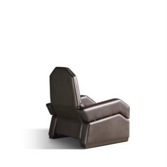 Exceptional Mascheroni Cosmic Home Cinema Seating armchair crafted in dark brown leather with a geometric silhouette and tiered armrests