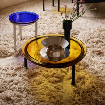 Exclusive Miniforms Zigo coffee table with concentric centres and gold-toned finish alongside black accents
