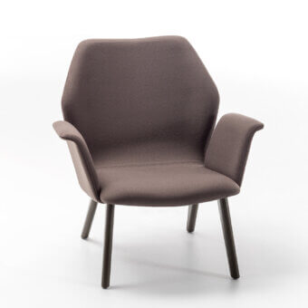 Elegant Bross Ava lounge chair with muted brown upholstery and slender matte wood finished metal legs