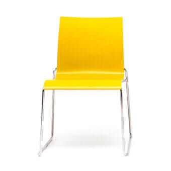 Exceptional Bross Bee chair with metal frame and wood seat crafted in bright yellow with a smooth finish
