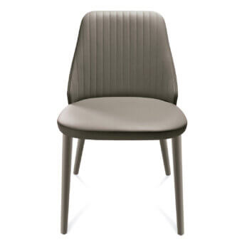 Exceptional Bross Break chair with quilted front, muted gray-brown fabric upholstery and high-end wood legs crafted in Italy