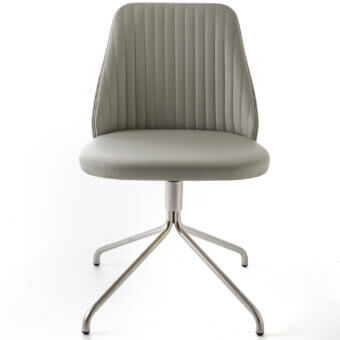 Elegant Bross Break swivel chair fully upholstered in light gray smooth matte fabric with a sleek metal base crafted in Italy