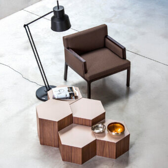 Distinguished Bross Flux lounge chair in rich brown premium fabric with a high-end wood frame and matte finish