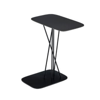 Elegant Bross Mika side table with slender black metal rods binding Phoenix black surfaces crafted in Italy