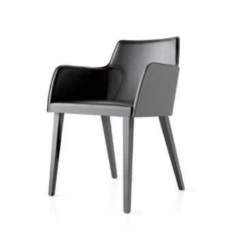 Superior Bross Ned armchair with high-end wood legs and premium black leather upholstery in a smooth uniform finish