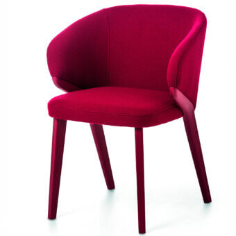 Distinguished Bross Nora armchair with red fabric upholstery and matte finish wood legs