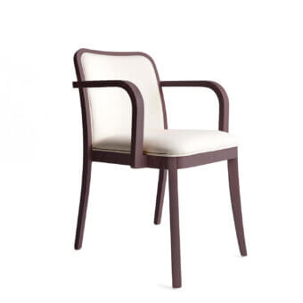 Distinguished Bross Palace armchair with light beige fabric upholstery and dark brown matte wood structure