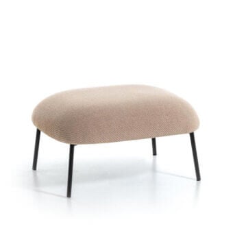 Exclusive Bross Sit ottoman crafted in Italy with light beige woven fabric and slender metal legs