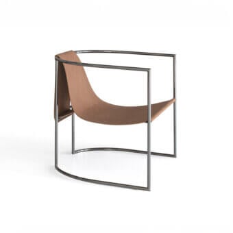 Superior Cierre1972 Jamiro lounge chair with light brown leather seat and dark finished open metal frame crafted in Italy
