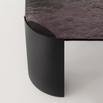 Elegant Cierre1972 Riviera coffee table with textured glass in brown or gray and dark matte curved support