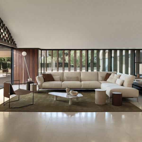 Exceptional Cierre1972 Chapeau sectional with cream textile upholstery and reclining backrests for personalized comfort