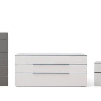 Distinguished Cierre1972 Square New nightstand in glossy white synthetic material with two soft-closing drawers and integrated handles