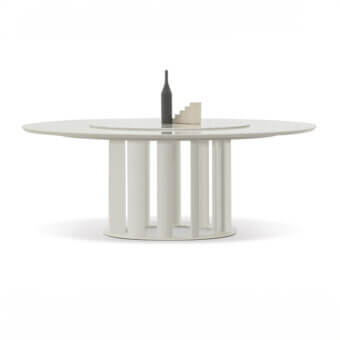 Exceptional Cierre1972 Tao table with a round wooden top and ceramic Lazy Susan in a marble effect finish