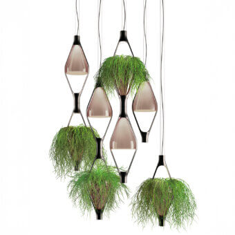 Exceptional Kundalini Viceversa suspension lamp with translucent mauve mouth-blown glass and matte dark metal framework
