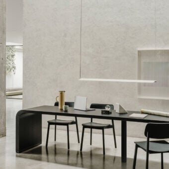 Distinguished Lapalma Brunch workstation with a sleek white laminate top and black powder-coated metal base