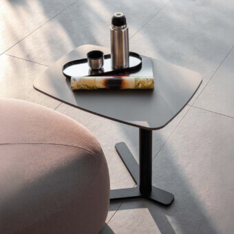 Exceptional Lapalma YO Outdoor side table with a square HPL Fenix® tabletop in a smooth matte gray finish and powder-coated polyester base