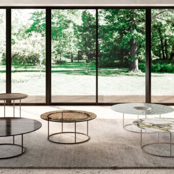 Distinguished Ozzio Italia Moved coffee table with marbled top and sleek metal rods in glossy finish