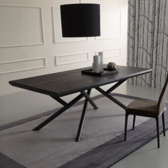 Captivating Ozzio Italia Random extendable table with dark wood and marble glass top built upon a metal tube base