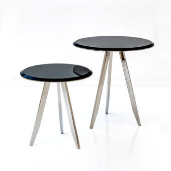 Distinguished Casa Casati Mirage side table with glossy black marble top and polished black nickel metal legs crafted in Italy