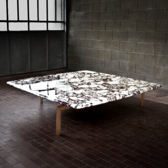 Distinguished Casa Casati Sasso coffee table with glossy polyester lacquer marble and warm brown matte wooden legs